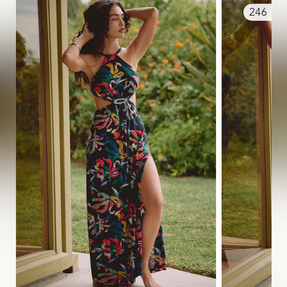 Celandine marimba Floral Maxi Dress with Side Slit M